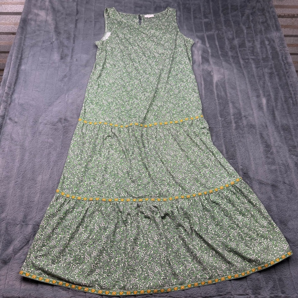 J. Jill Green Floral Paisley Tiered Maxi Dress Womens Medium Petite Cotton Modal